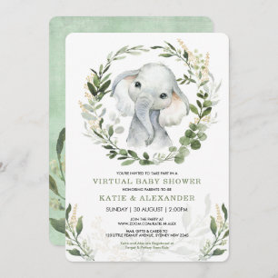 Invitation Baby shower virtuel par courrier Elephant vert