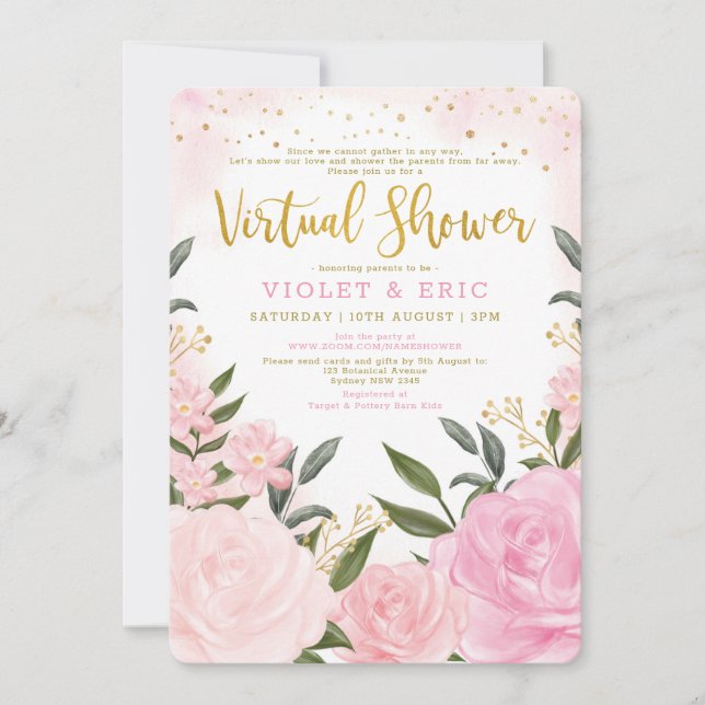 Invitation Baby shower virtuel par Roses d'or rose pâle (Devant)