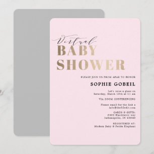 Invitation Baby shower VIRTUEL Pink & Gold simple