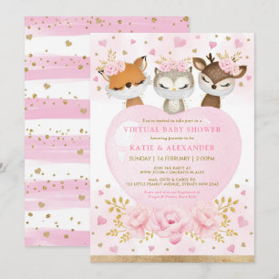 Invitation Baby shower virtuel Pink Gold Woodland
