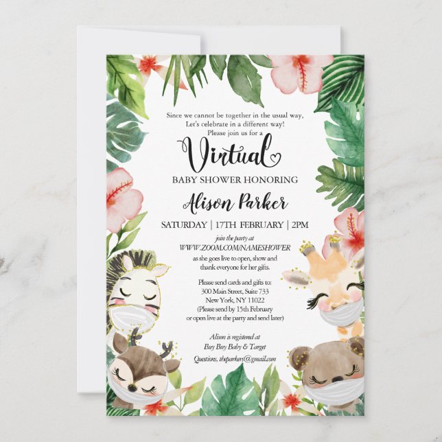Invitation Baby shower virtuel pour filles | Amis Safari (Devant)