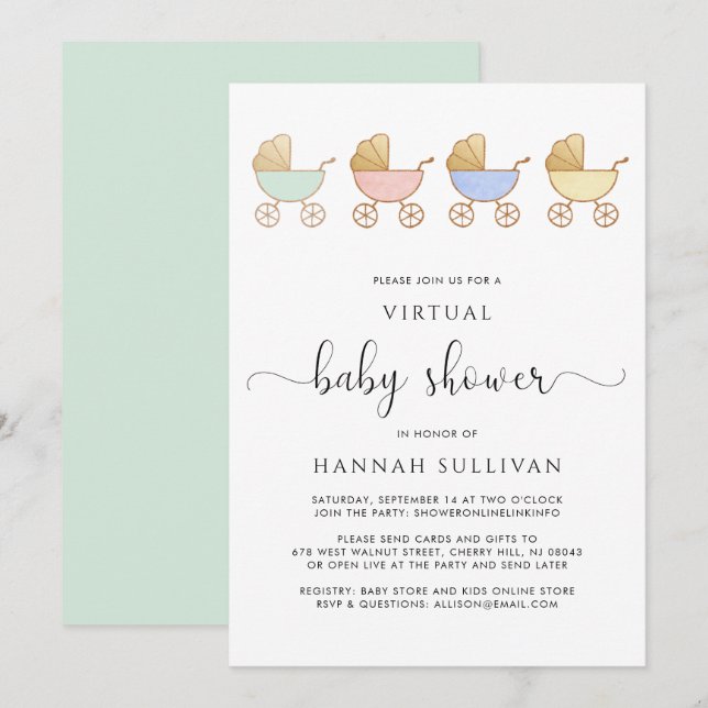 Invitation Baby shower virtuel Retro Carrières (Devant / Derrière)