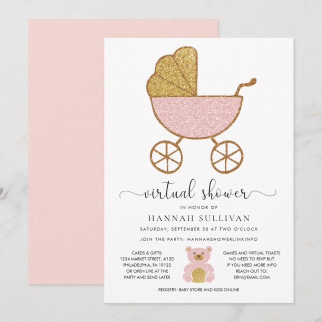 Invitation Baby shower virtuel Retro Parties scintillant de t (Devant / Derrière)
