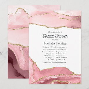Invitation Baby Shower Virtuel Rose et Agate Dorée