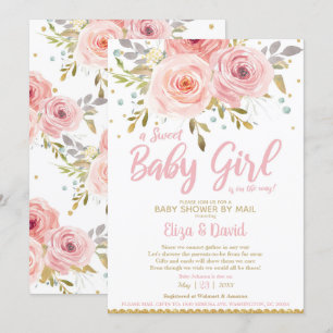 Invitation Baby shower virtuel rose flou floral par Mail Girl