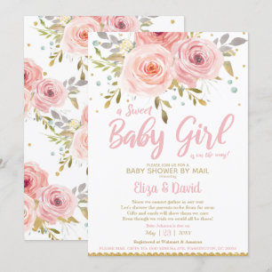 Invitation Baby shower virtuel rose flou floral par Mail Girl