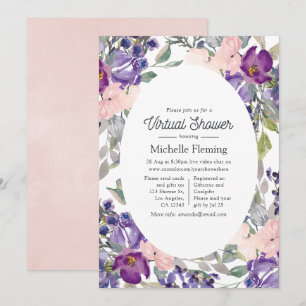 Invitation Baby shower virtuel rose, violet et prune