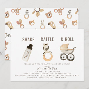 Invitation Baby shower virtuel Shake Rattle & Roll Boho
