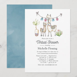 Invitation Baby-shower virtuel thème Lama aquarelle