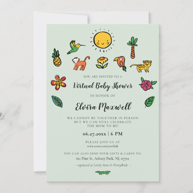 Invitation Baby shower virtuel tropical (Devant)