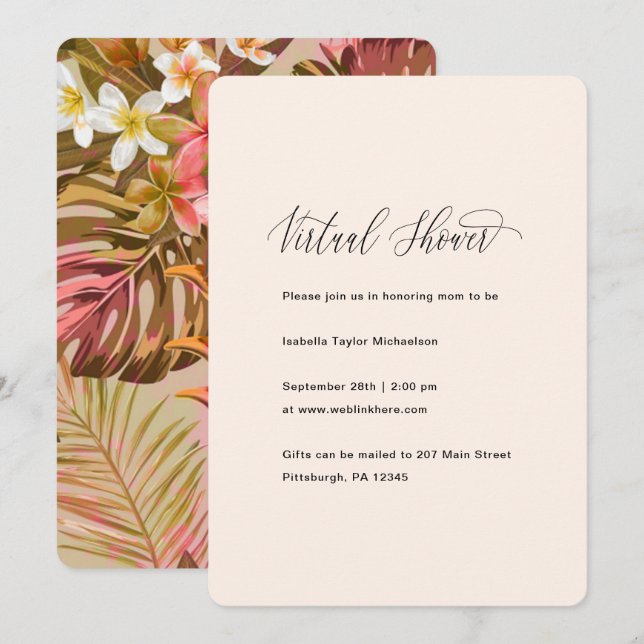 Invitation Baby shower virtuel Tropical Palm Feuille (Devant / Derrière)