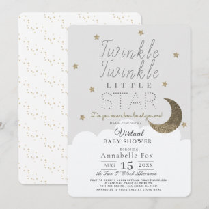 Invitation Baby shower virtuel Twinkle Little Star Grey
