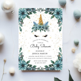 Invitation Baby shower virtuel Unicorn Floral bleu