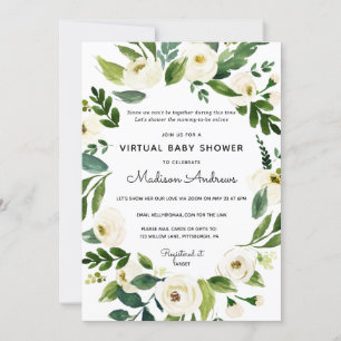 Invitation Baby shower virtuel vert et blanc Floral