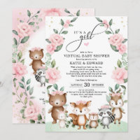 Baby shower virtuel Woodland Blush Floral Animaux