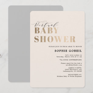 Invitation Baby shower VIRTUTAL Neutre et Or simple