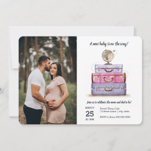 Invitation Baby shower Voyage Rose violet valise