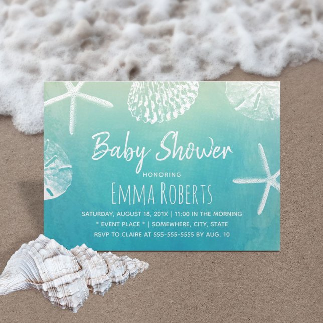 Invitation Baby shower Watercolor Beach Seashells (Créateur téléchargé)