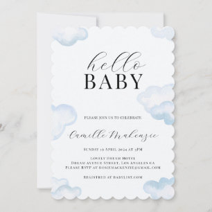 Invitation Baby shower Watercolor Blue Cloud