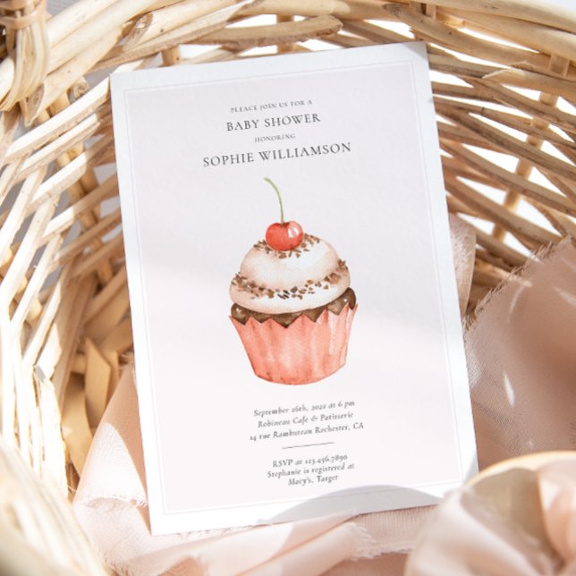 Invitation Baby shower Watercolor Cherry Cupcake (Créateur téléchargé)