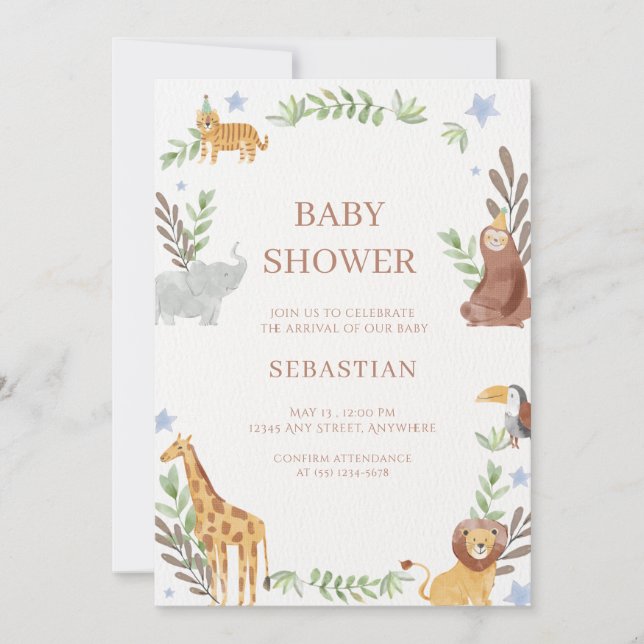 Invitation baby shower watercolor forest animals (Devant)