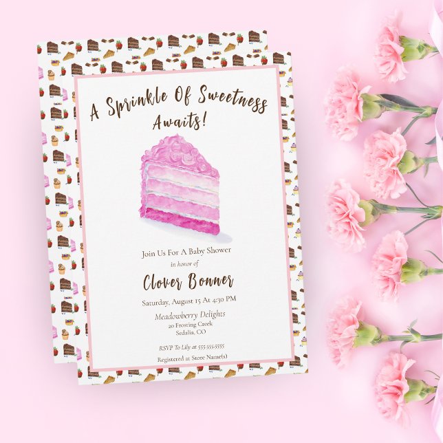 Invitation Baby shower Watercolor Pink Cake & Desserts (A lovely watercolor of festive sweets as a Baby Shower!)