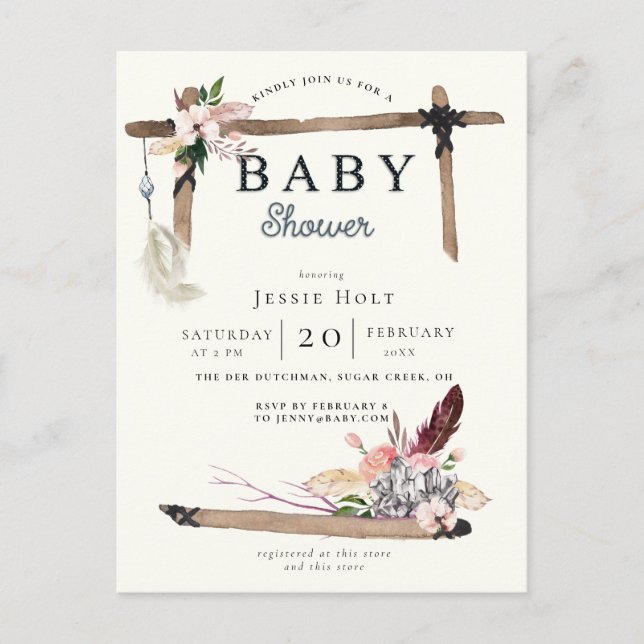 Invitation Baby shower Western Boho Style (Devant)