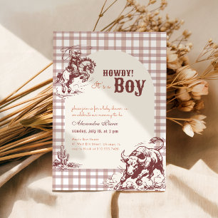 Invitation Baby Shower Western Cowboy Gingham à Carreaux de S