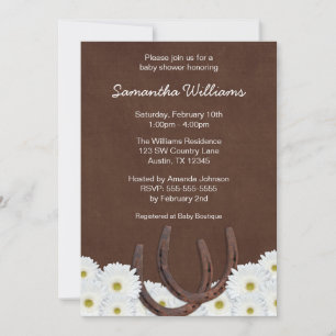 Invitation Baby shower Western Horseshoe et Daisies