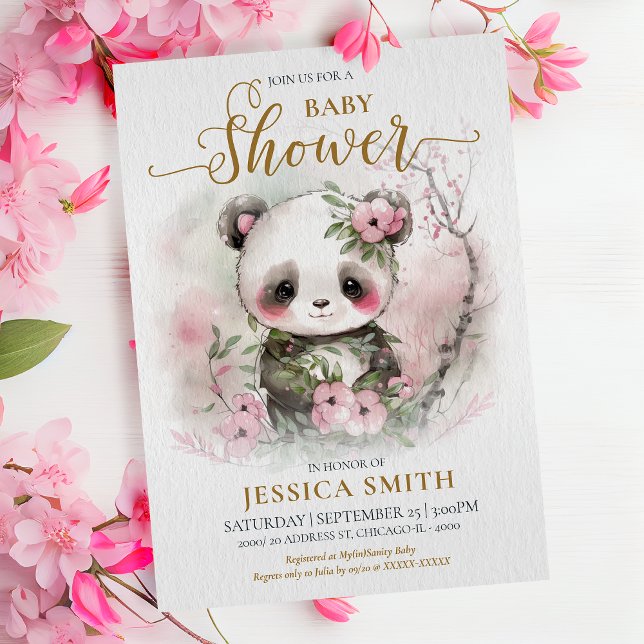 Invitation Baby shower Whimsical Baby Panda & Cherry Blossom (Whimsical Girl Baby Panda & Cherry Blossoms Invitation: Cute, Playful, Irresistible! )
