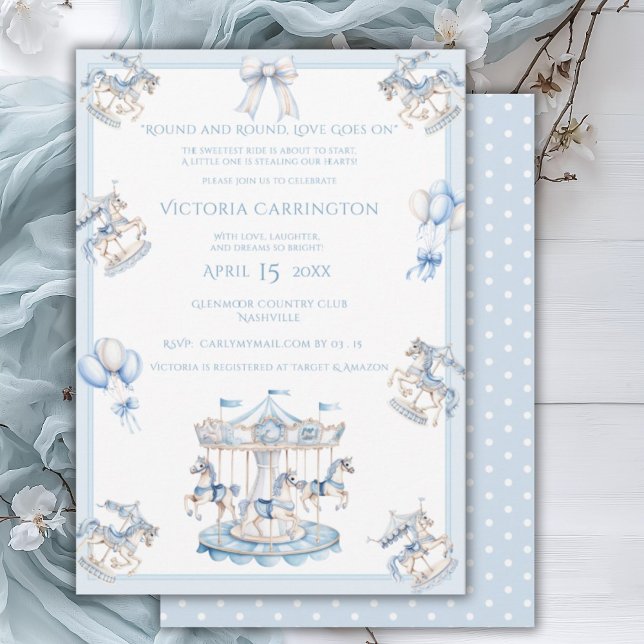 Invitation Baby shower Whimsical Carousel Blue Boy (Créateur téléchargé)