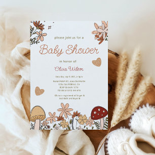 Invitation Baby shower Whimsical Fleur sauvage Champignons