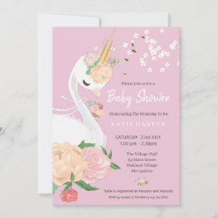 Invitation Baby shower Whimsical Floral Swan