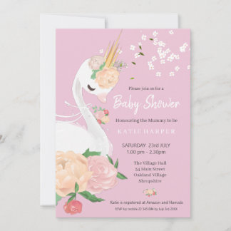 Invitation Baby shower Whimsical Floral Swan