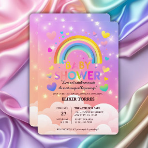 Invitation Baby shower Whimsical Hearts & Rainbows
