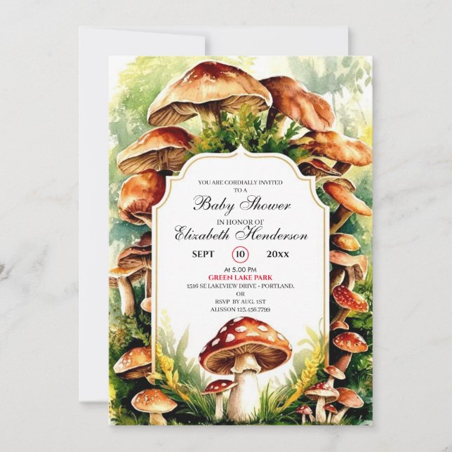 Invitation Baby shower Whimsical Magic Mushroom (Devant)