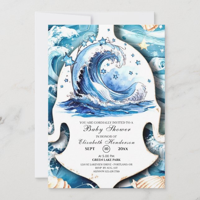 Invitation Baby shower Whimsical Ocean Waves (Devant)