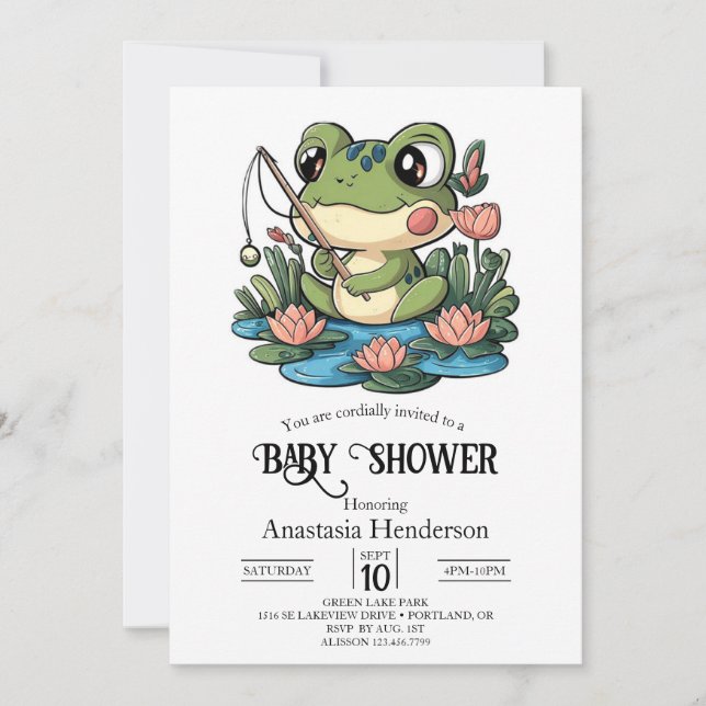 Invitation Baby shower Whimsical Simple Frog (Devant)