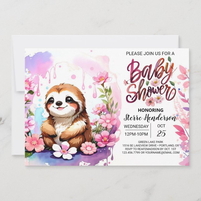 Invitation Baby shower Whimsy de jante aquarelle (Devant)
