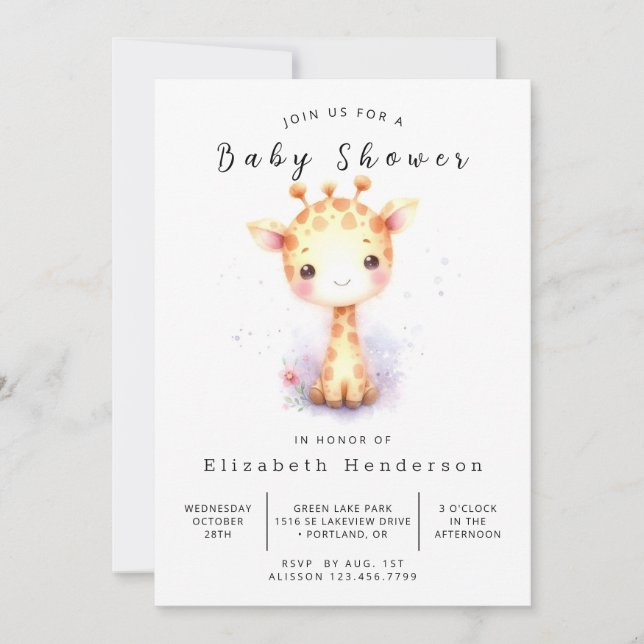 Invitation Baby shower Whimsy Digital Giraffe (Devant)
