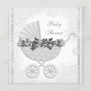 Invitation Baby shower White Snowflake Winter Wonderland