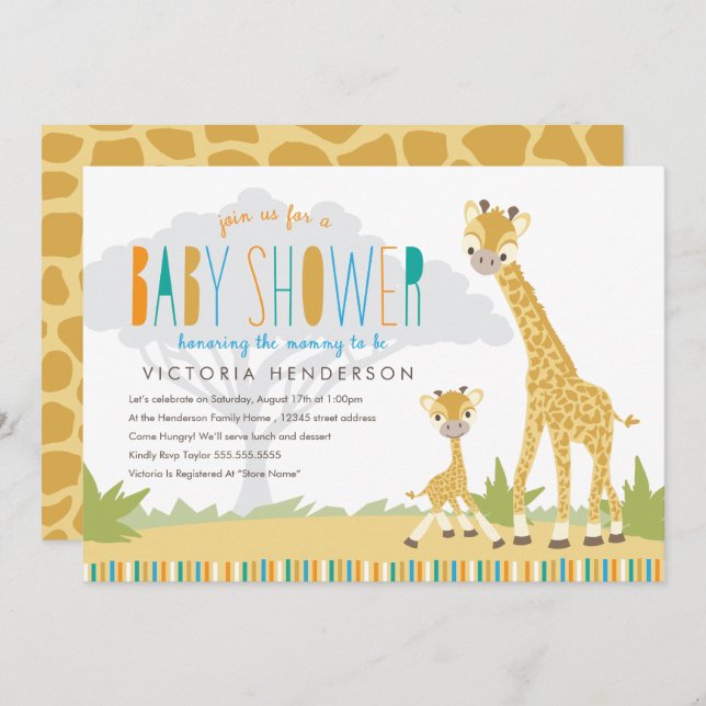 Invitation Baby shower Wild Giraffe (Devant / Derrière)
