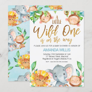 Invitation Baby shower Wild One Safari Animals