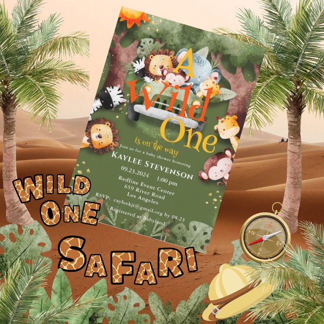 Invitation Baby shower Wild One Safari Animaux (Créateur téléchargé)