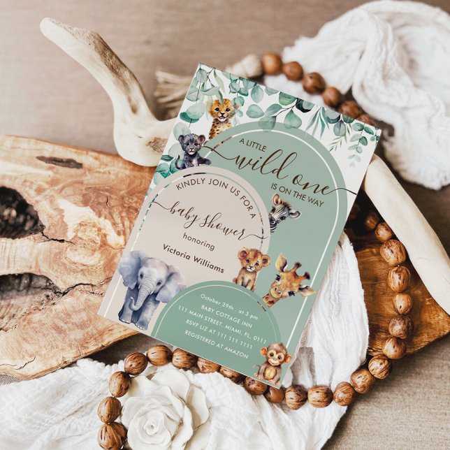 Invitation Baby shower Wild One Safari Animaux (Créateur téléchargé)