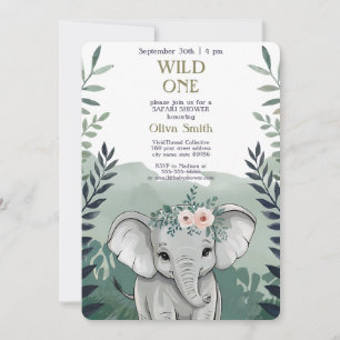 Invitation Baby shower Wild One Safari Elephant