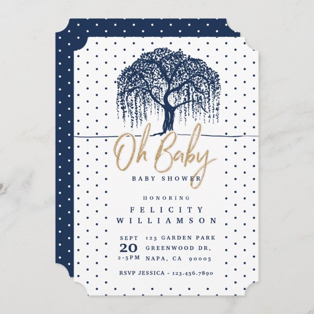 Invitation Baby shower Willow Tree de la Marine mo (Devant / Derrière)