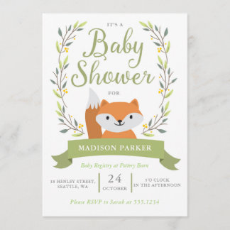 Invitation baby shower Woodland Fox