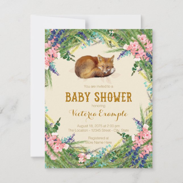 Invitation Baby shower Woodland Fox (Devant)
