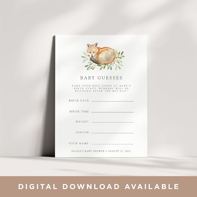 Invitation Baby shower Woodland Fox Guider Game Card (Créateur téléchargé)